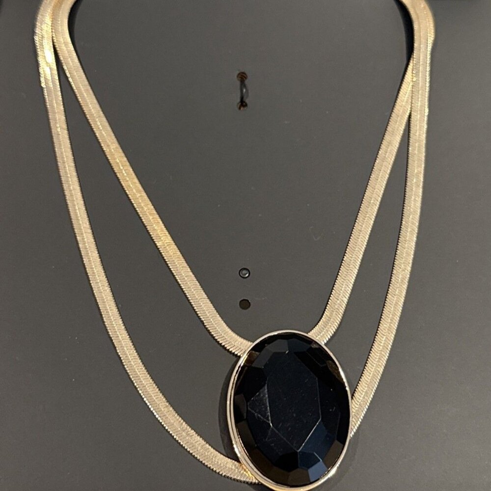 Thalia Sodi Gold-Tone Large Black Stone Double Strand Statement Necklace - Picture 2 of 3